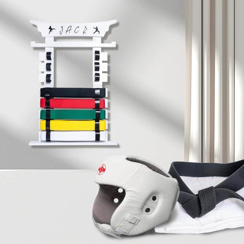 humberboat Wall Karate Belt Display Rack with Medal Hanger and Stickers, Martial Arts Belt Display Holder, 8 Belt Taekwondo Belt Belt Display Hanging Holder for Kids and Adults-Brown - Image 4